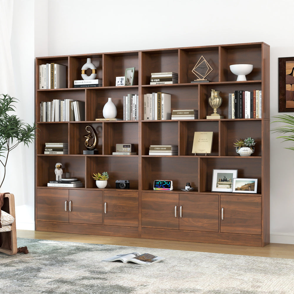 70.87" Tall Bookshelf with 10 Cubes and 3 Doors, 4-Tier Bookshelf, Open Shelf Bookcase with Cabinet, Modern Cube Storage Organizer for Living Room, and Office