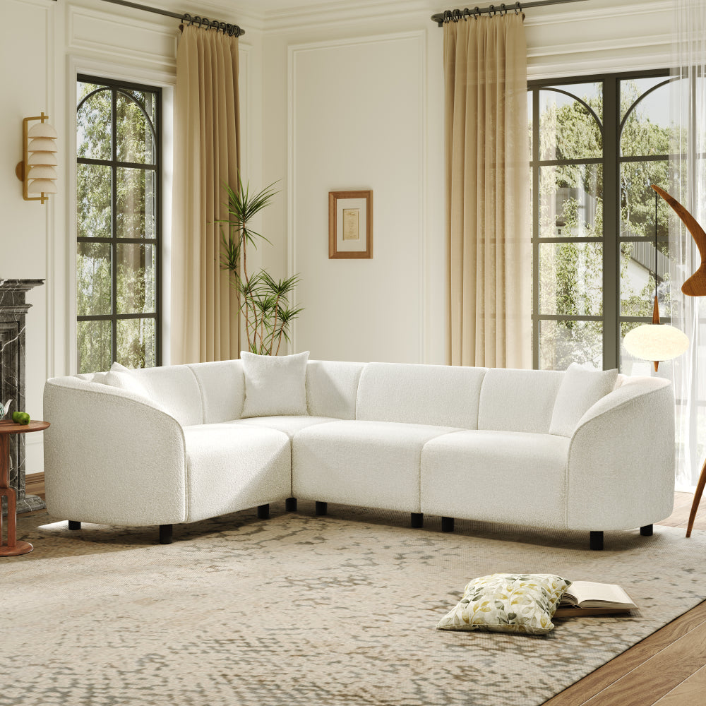104" L-Shaped Curved Contemporary Sectional Sofa in Beige: Plush 4-Seater, Sculptural Design & Premium Bouclé Upholstery – Modern Luxury for Spacious Living