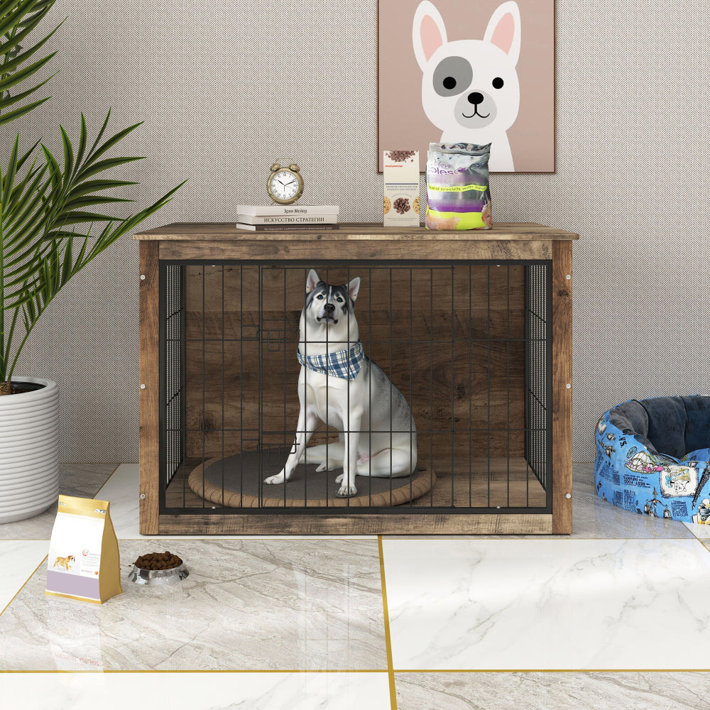 Dog Crate Furniture , Medium Wooden Dog Crate with Double Doors, Dog Furniture, Indoor Dog Kennel,  Medium