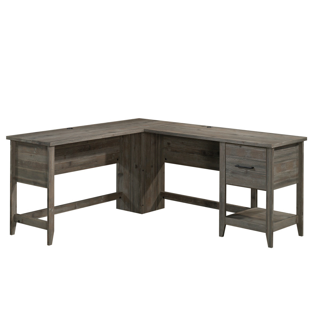 Sauder Summit Station L-Shaped Corner Home Office Desk with Drawer and Open Storage Shelf, in Pebble Pine