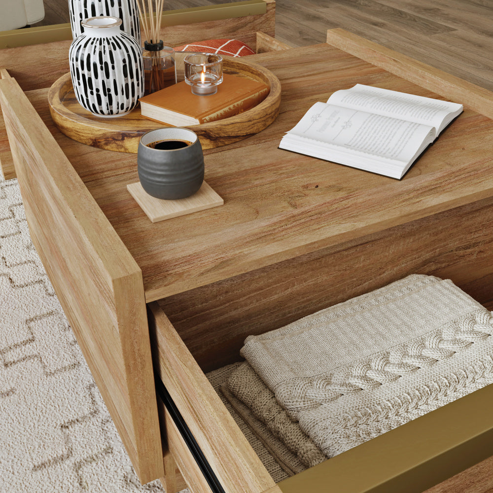 Sauder Manhattan Gate Coffee Table with Storage, Modern Coffee Table, Square Design - Sindoori Mango Finish