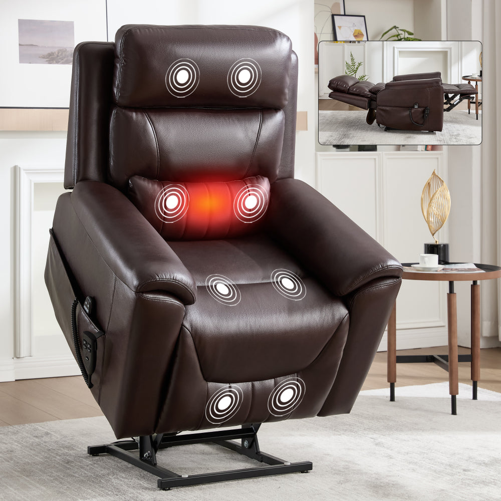 Dual Motor Infinite Position Up to 350 LBS Leatherair Power Lift Recliner Chair, Heavy Duty Motion Mechanism with 8-Point Vibration Massage and Lumbar Heating,Grey