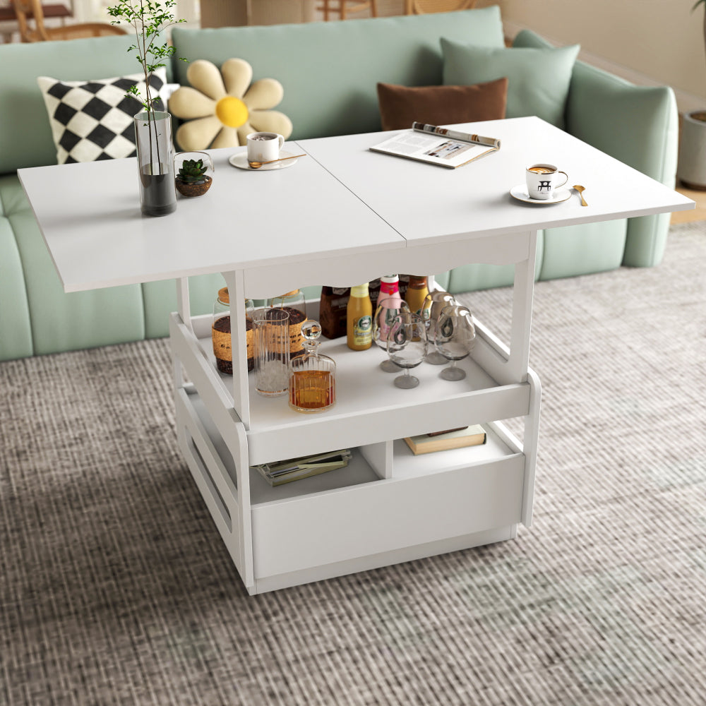 14.57 IN HIGHT LED Coffee Table ,Modern Coffee Tables for Living Room,, Storage Coffee Table, Small Coffee Table, Wood Center Table with 2 Drawers and Open Side Shelf