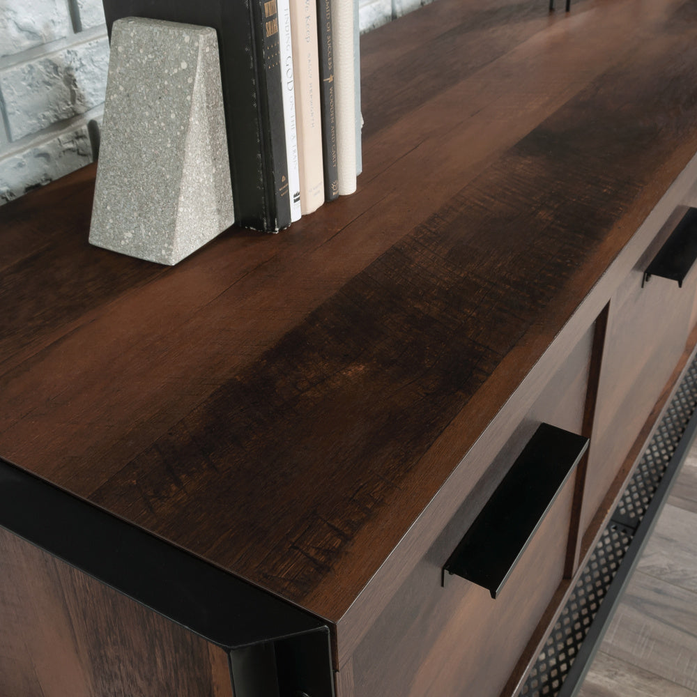 Sauder Carell Furniture Engineered Wood and Metal Office Credenza in Barrel Oak