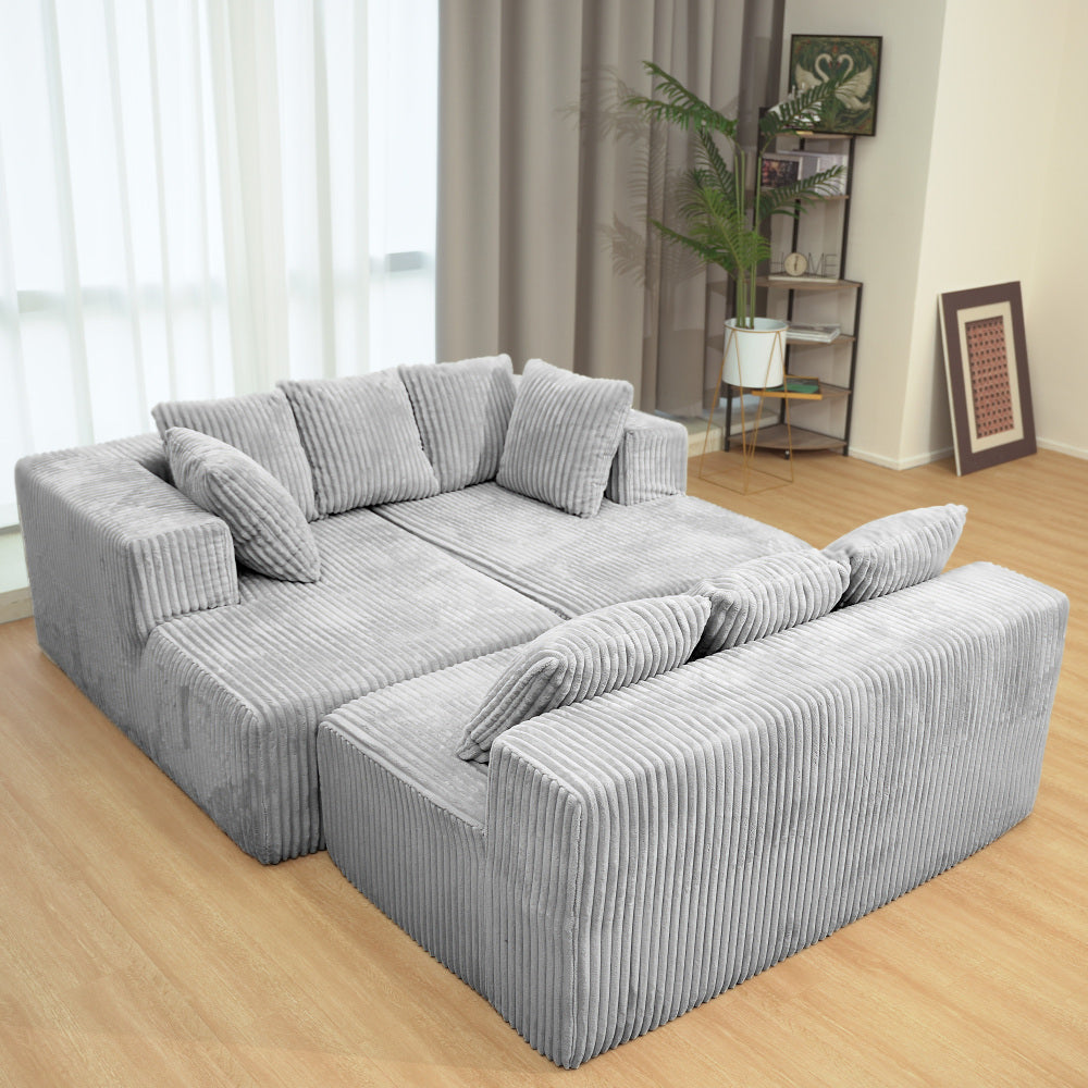 Modular U-Shaped Sectional Sofa,130-inch 4-Seater Chaise Lounge with Reversible Design, Striped Corduroy Fabric in Gray – Customizable Living Room or Bedroom Couch, Freely Configurable Layout.