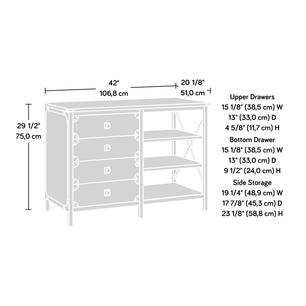 Sauder Steel River Commercial Office Credenza, L: 42.05" x W: 20.08" x H: 29.53", Carbon Oak Finish