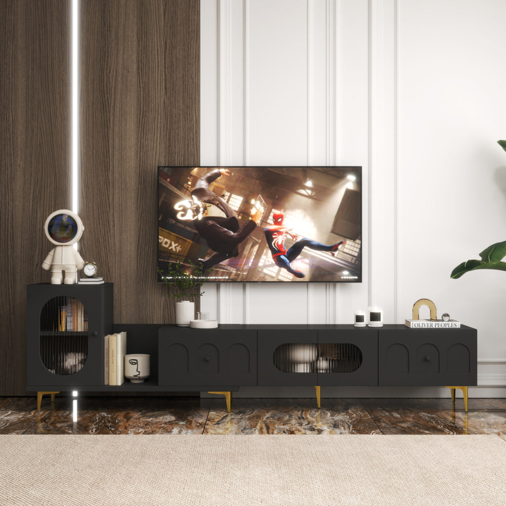 Wood Extendable TV Stand Rectangle Entertainment Center,Media TV Console for Living Room Bedroom