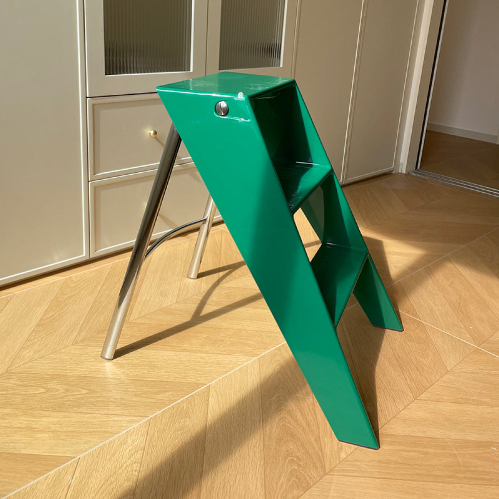 Home folding ladder frame indoor (green)multi-functional thick folding ladder stool simple creative anti-slip plastic edge table ladder frame