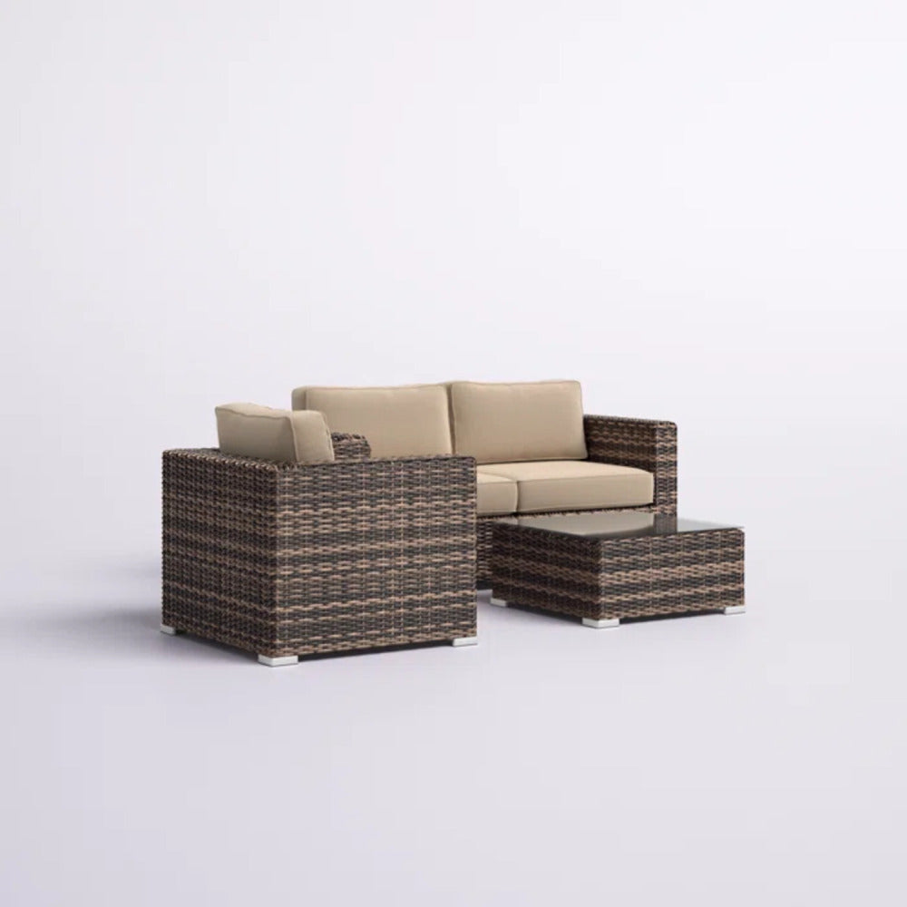 Fully Assembled 3-Person HDPE Wicker Seating Group with Cushions