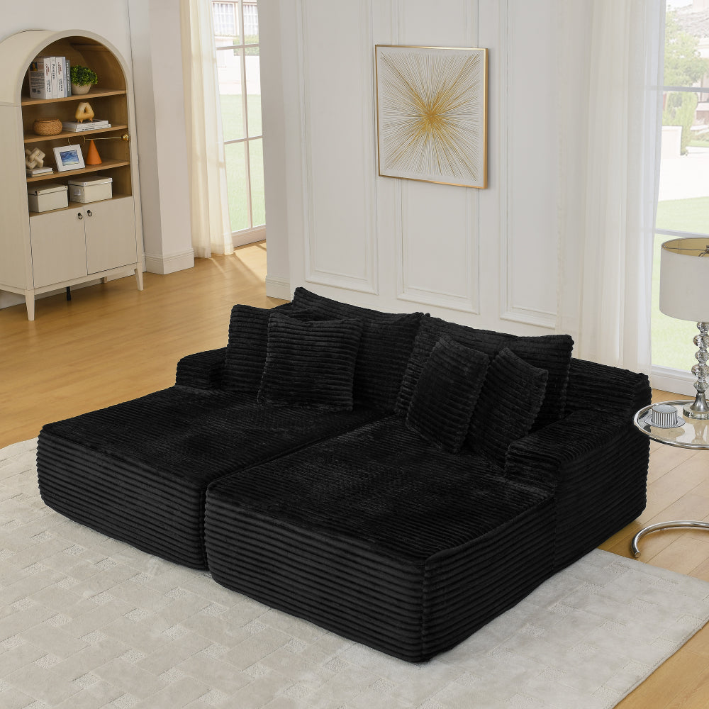 Two-seater lazy sofa lounge chair,Compressed sofa no assembly required, made of velvet fabric, fluffy modern lounge chair, used for indoor living rooms and bedrooms-Black