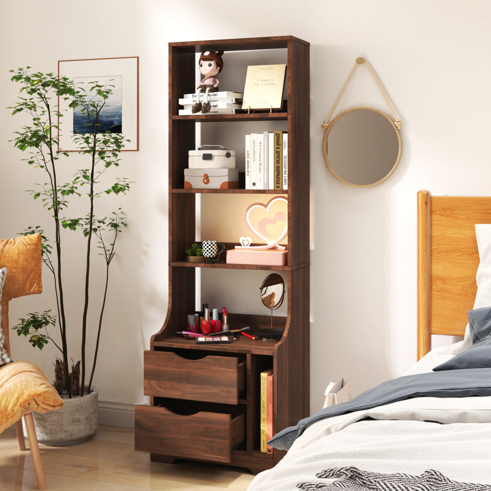 Night Stand with Bookshelf, Night Stand with 2 Storage Drawers for Bedroom