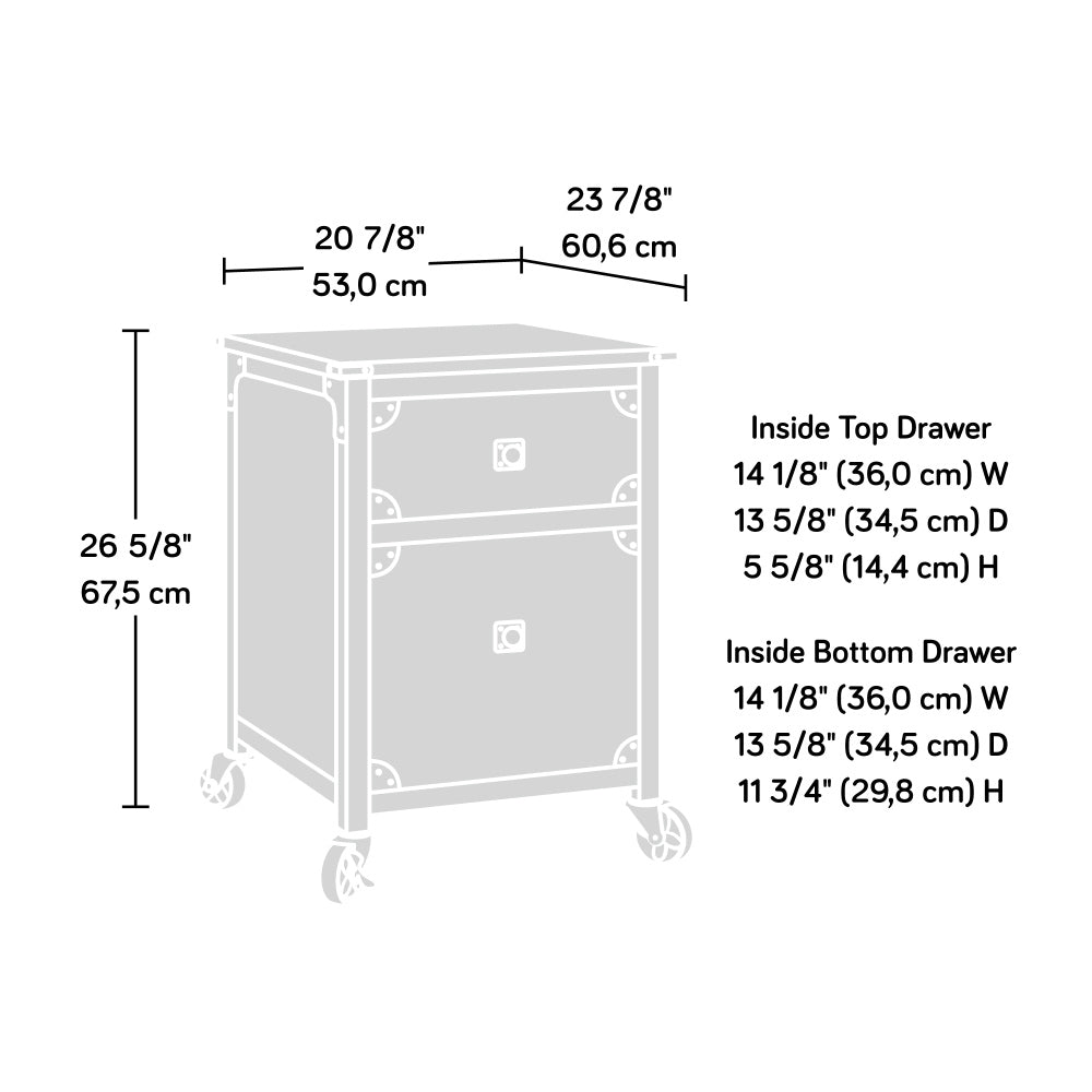 Steel River Pedestal File Cabinet, Metal Accent File Cabinet, Casters for Mobility, Industrial Style - Milled Mesquite Finish