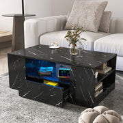 14.57IN High LED Coffee Table ,Modern Coffee Tables for Living Room, , Storage Coffee Table, Small Coffee Table, Wood Center Table with 2 Drawers and Open Side Shelf