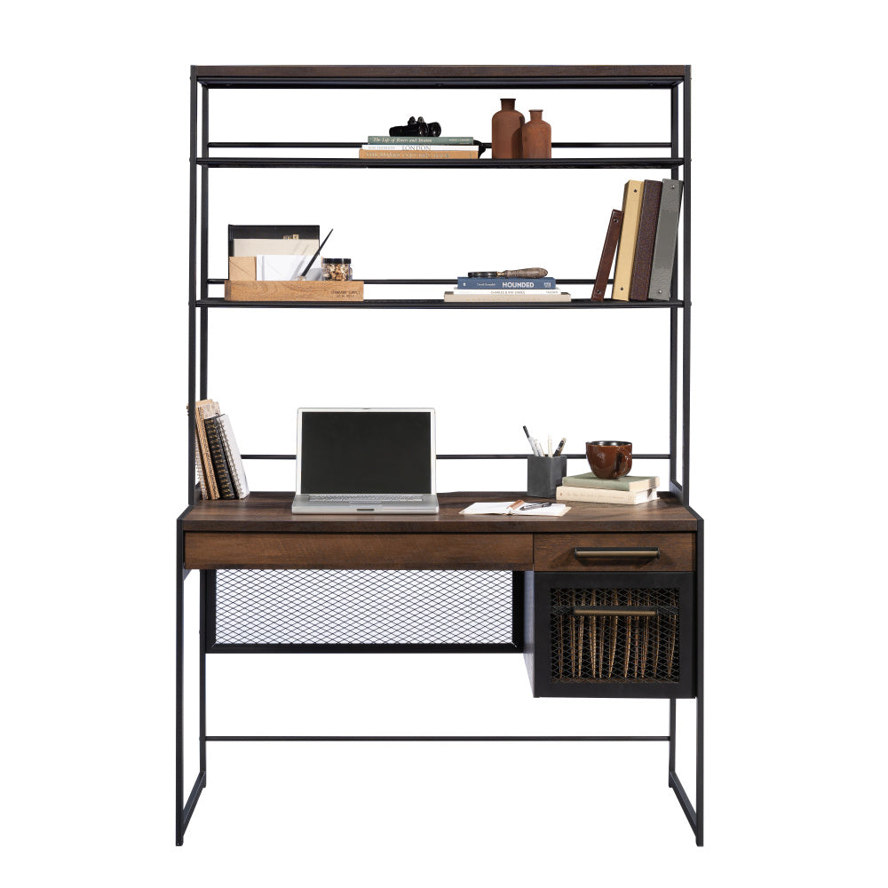 Sauder Briarbrook Computer Desk with Hutch, Barrel Oak Finish