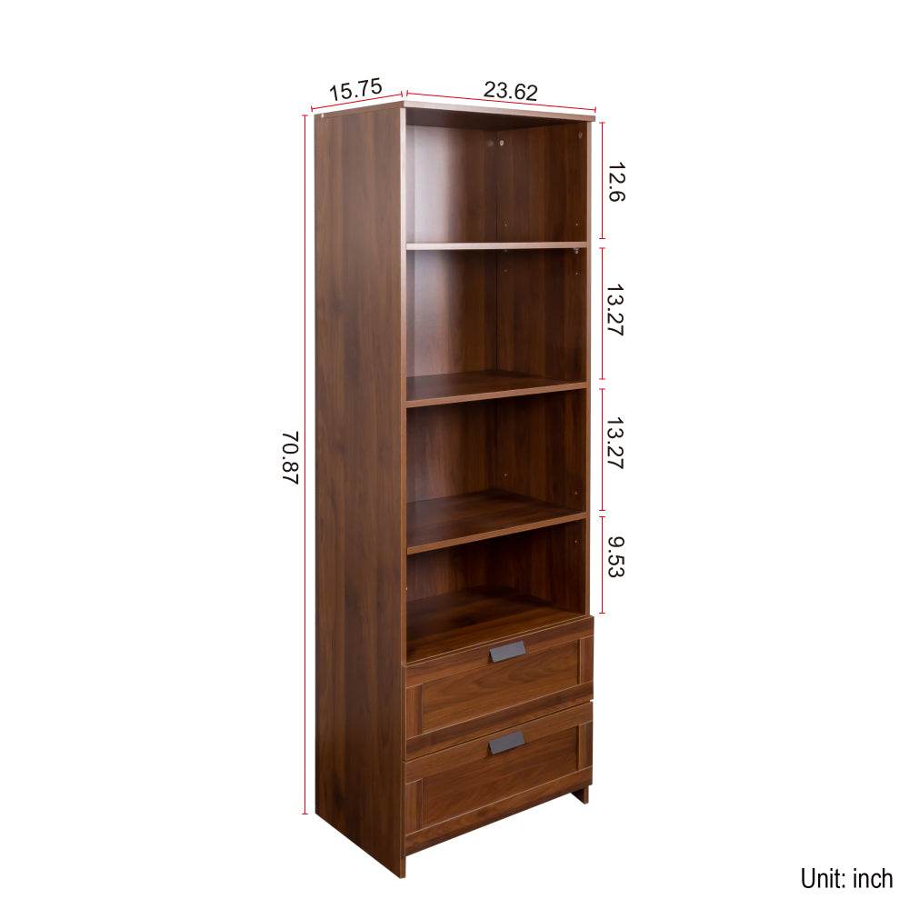 Bookshelf with Drawers, 70.87" Tall, 4 Shelf, Modern, Home Office, Living Room, Study