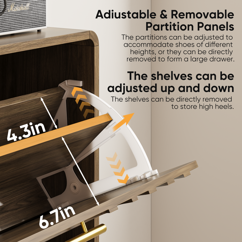 31.5" Walnut Shoe Cabinet, Mid-Century Modern Freestanding Shoe Cabinet, Freestanding Organizer with 2 Flip-Top Drawers, Suitable for Entry, Hallway and Foyer