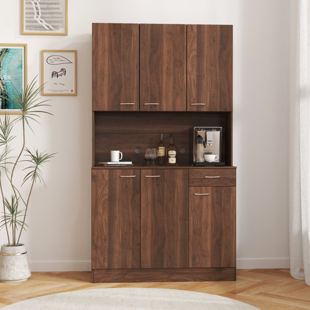 70.87" Tall Wardrobe& Kitchen Cabinet, with 6-Doors, 1-Open Shelves and 1-Drawer for bedroom,Rustic Oak