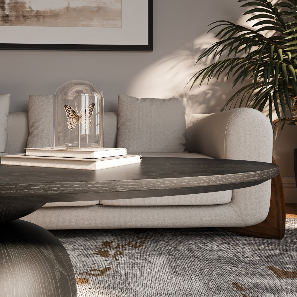 Modern Center Solid Wood Coffee Table Black Long Side Table 43" with Small Pedestal For Living Room & Any Small Space, Cafe Bedroom Office