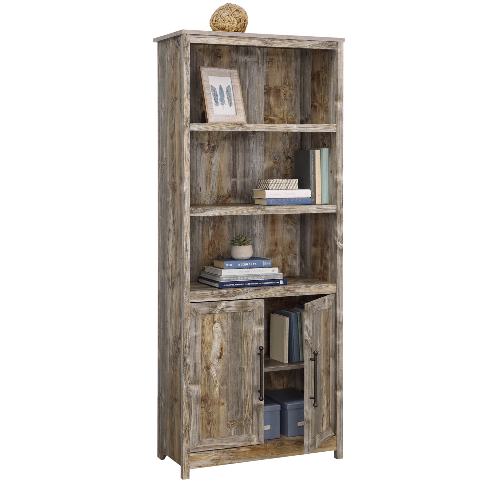 Sauder Granite Trace Book Shelf, Bookshelf with Storage, Library Bookcase with Doors and Adjustable Shelves, in Rustic Cedar Finish