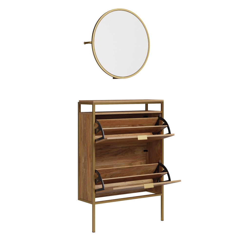 Sauder International Lux Wall-Mount Entryway Shoe Cabinet with Mirror/Pantry cabinets, Sindoori Mango Finish