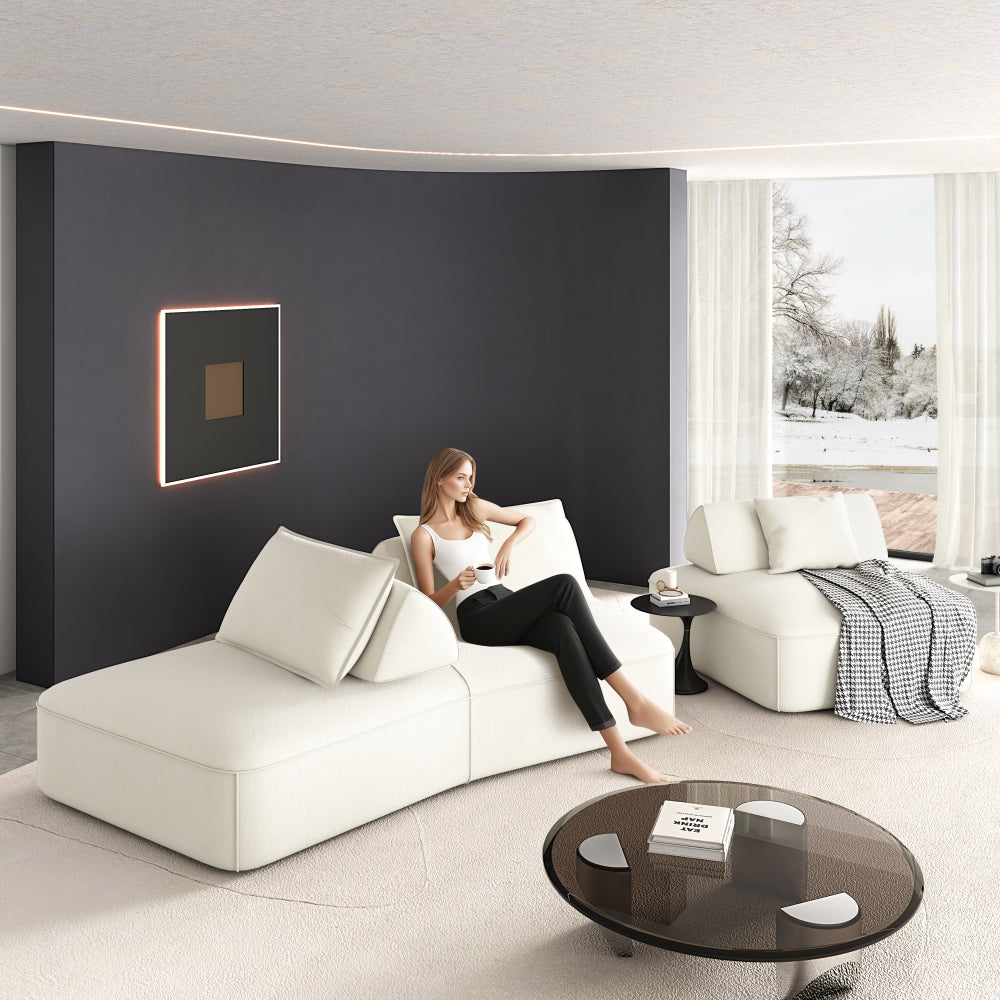 139" Modern Light Luxury Oversized Modular Sectional Sofa Set,DIY Upholstered Fluffy Chenille Sofa with Removable Backrests and Soft Pillows,Deep Seat Couch & Sofa Bed for Living Room, Office,Beige