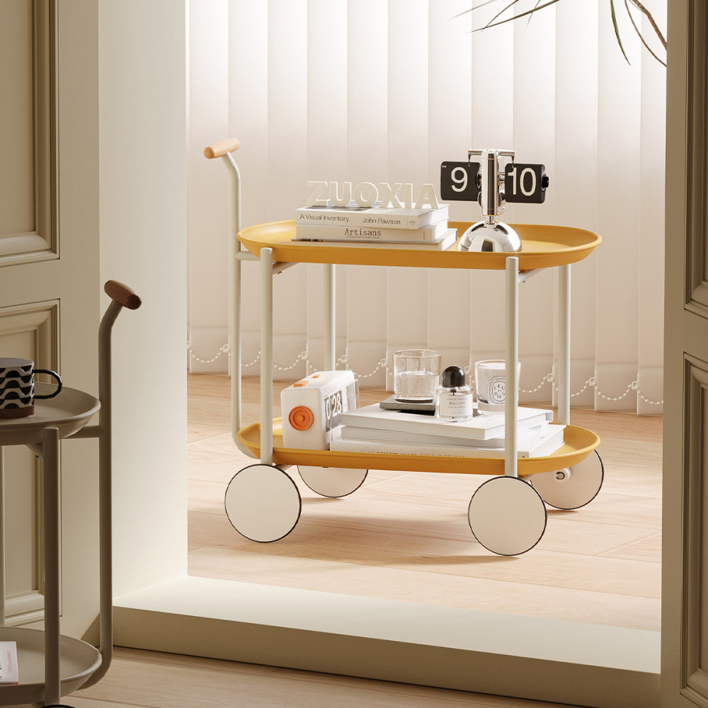 Moon storage cart (yellow) Nordic Internet celebrity mobile trolley kitchen simple double storage shelf living room sofa storage shelf