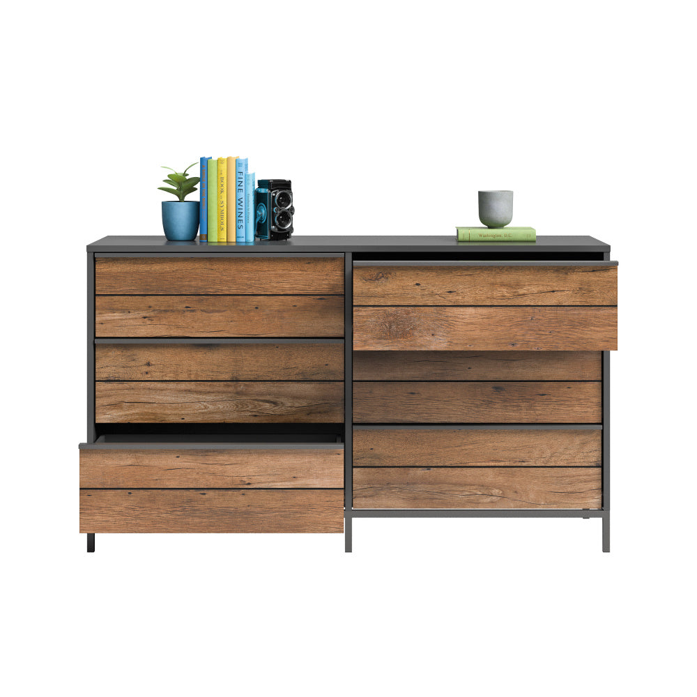 Boulevard Café 6-Drawer Dresser Black with Vintage Oak