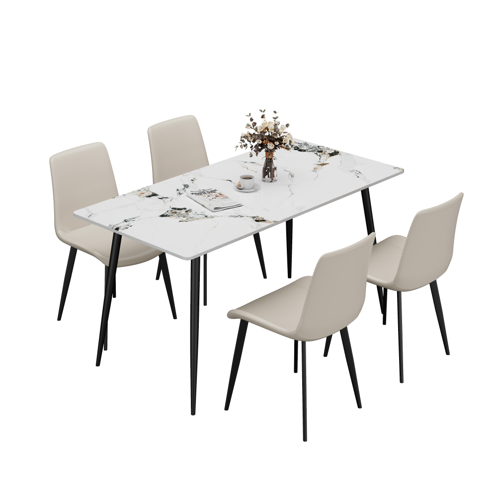 Dining Chairs 4PCS, Modern Kitchen & Dining Room Chairs, Upholstered Faux Leather Cushion Seat and Sturdy Metal Legs