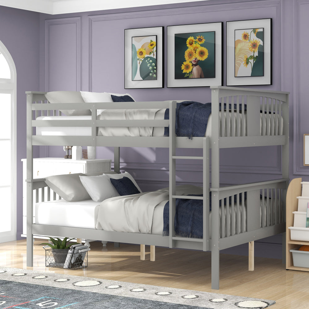 Full over Full Bunk Bed with Ladder for Bedroom, Guest Room Furniture-Gray(OLD SKU :LT000203AAE)