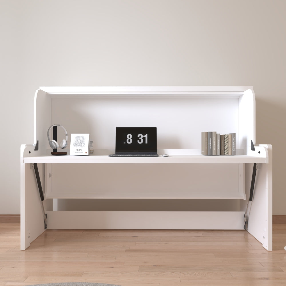 Murphy Bed with Desk, Ideal Bedroom Furniture for Small Spaces, Horizontal & Vertical Pull-Out Beds and Space Saving Furniture, Foldable Beds ( Horizontal Single)