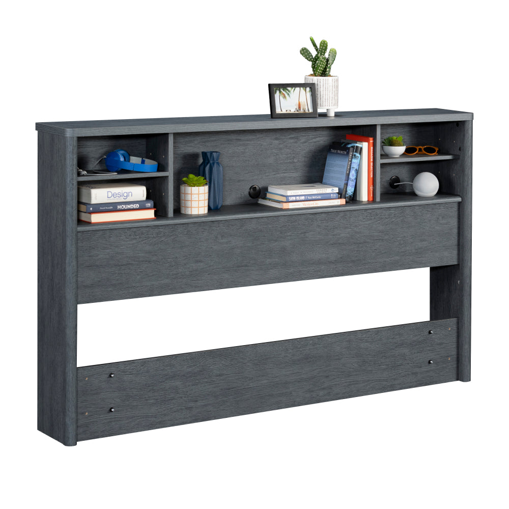 Full/Queen Bookcase Headboard, Denim+Brown finish