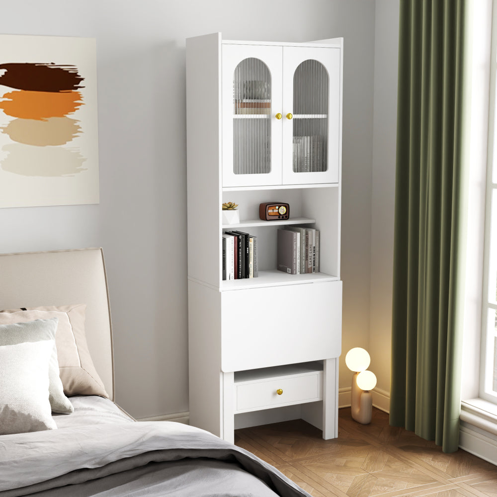 Fold-Out Convertible Writing Table,  Desk Cabinet with shelf and drawer Multi-Function Home Office Workstation