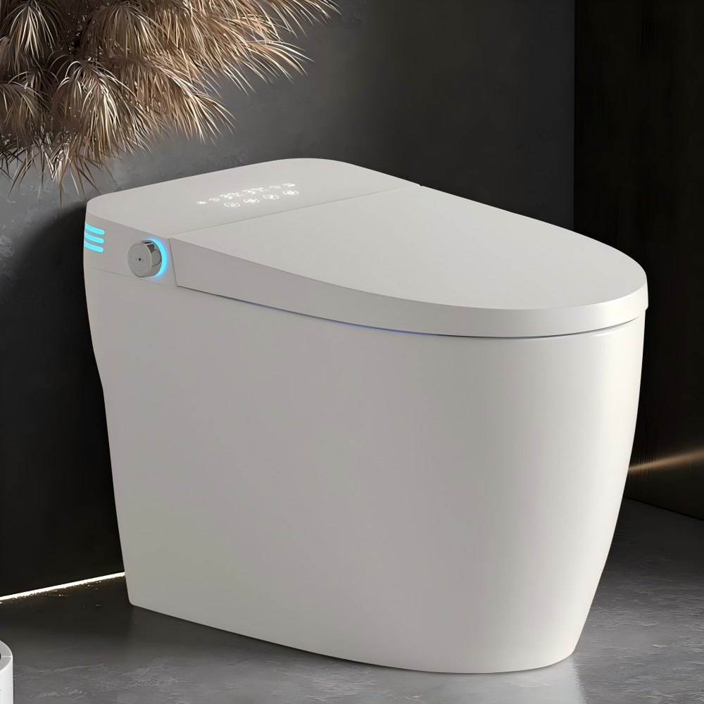 Tankless Smart Toilet With Bidet Built In, One-piece Bidet Toilet Seat, Auto Flush, Auto Open/Close,Heated Seat, Warm Water and Dry, Adjustable Temp,Remote Control Side Know