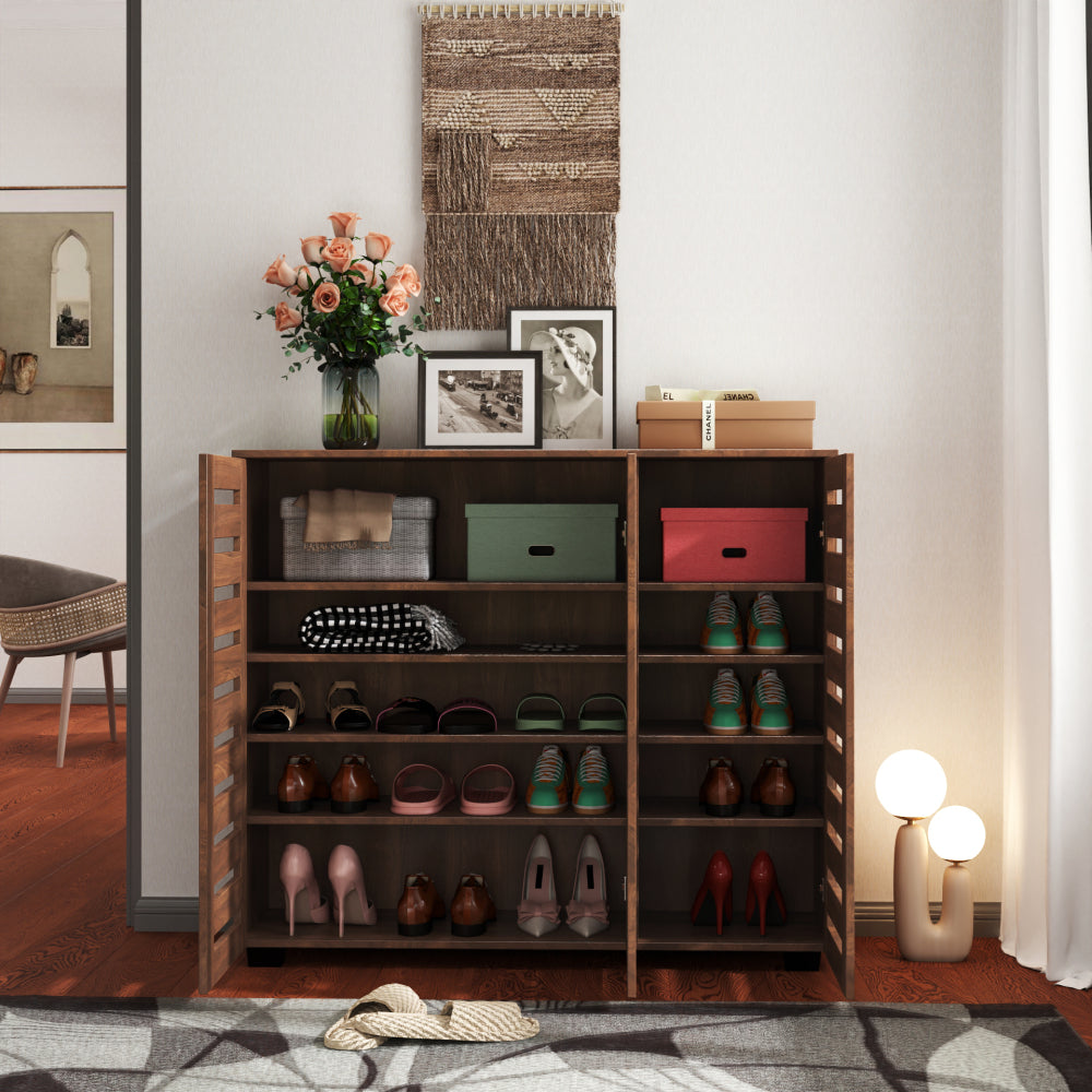 Shoe Cabinet, 5-Tier Shoe Storage Cabinet with Adjustable Shelves, Wooden Shoe Rack Organizer with Louvered Doors for Entryway, Hallway, Bedroom, Closet, Living Room