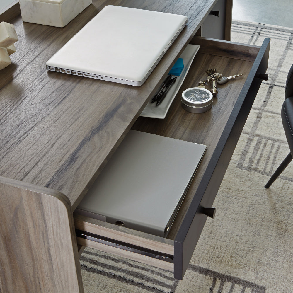 Sauder Harvey Park Modern Home Office Desk with Storage, Jet Acacia Finish