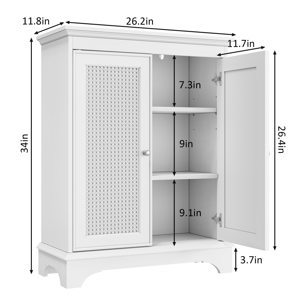 White two door rattan storage cabinet with adjustable partition, medieval modern independent buffet cabinet, multifunctional decorative cabinet suitable for living room, kitchen, bathroom, corridor