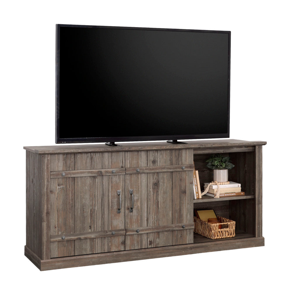 Sauder Select Sliding Door TV Credenza Pebble Pine