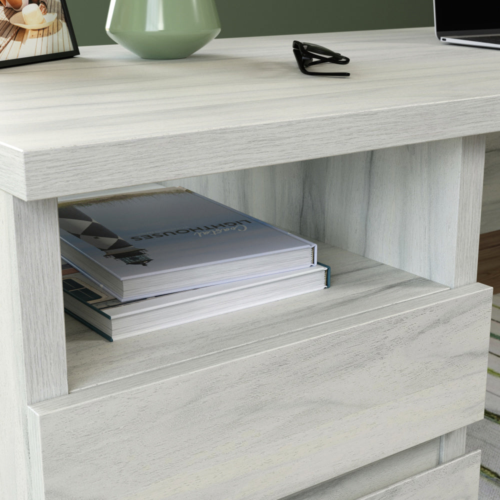Sauder Porto Palma Single Pedestal Desk, L: 52.01" x W: 23.47" x H: 30.00", Haze Acacia Finish