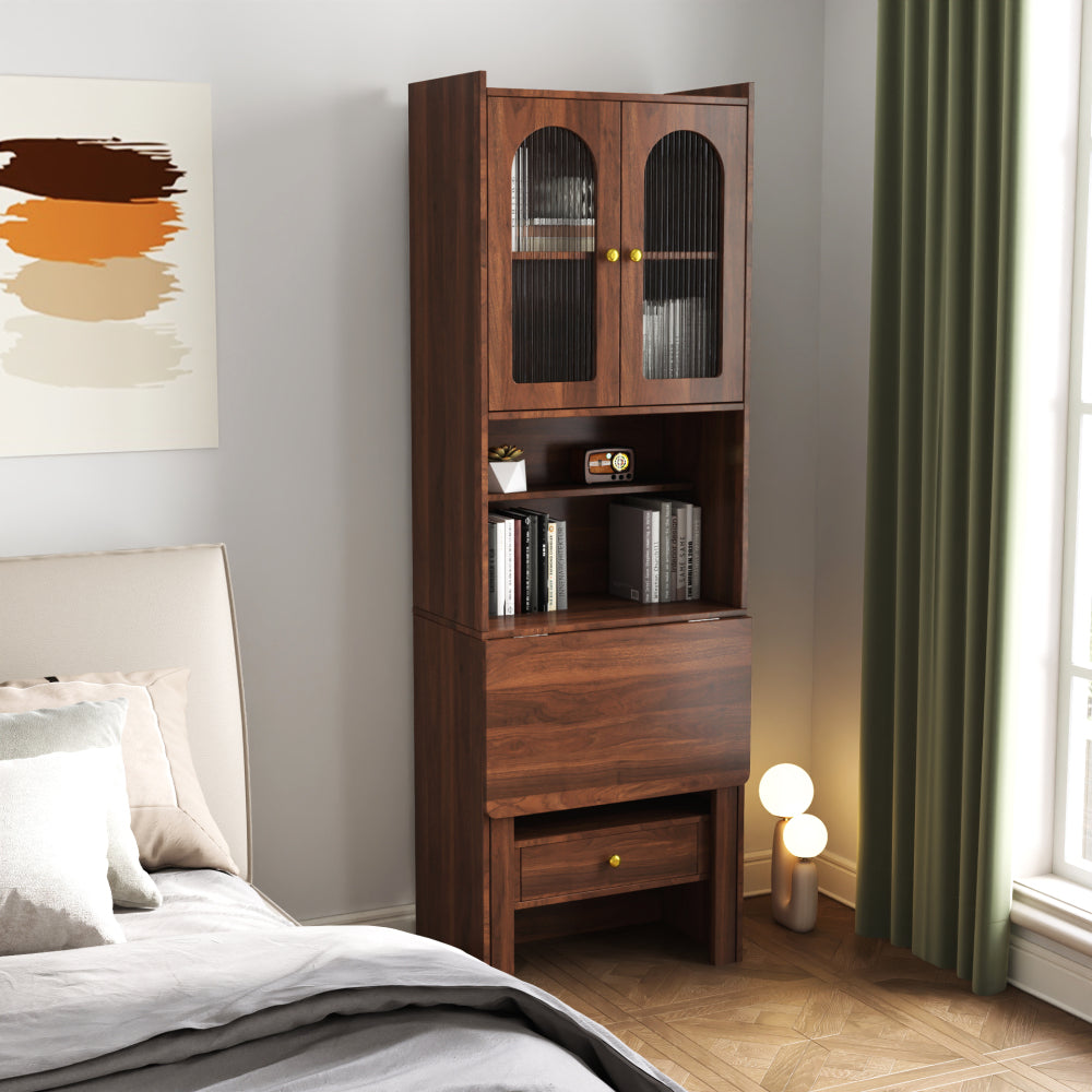 Fold-Out Convertible Writing Table,  Desk Cabinet with shelf and drawer Multi-Function Home Office Workstation