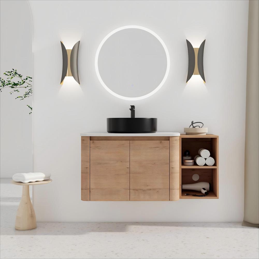 42'' Wall-Mounted Bathroom Vanity With Ceramic Art Sink, and 1-Storage Shelves, 2-Soft-Close Door, KD-Packing, Plywood