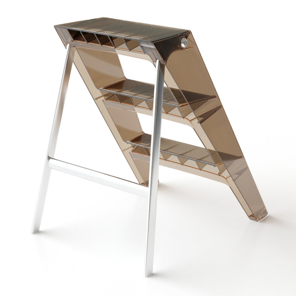 Home folding ladder frame indoor (brown)multi-functional thick folding ladder stool simple creative anti-slip plastic edge table ladder frame