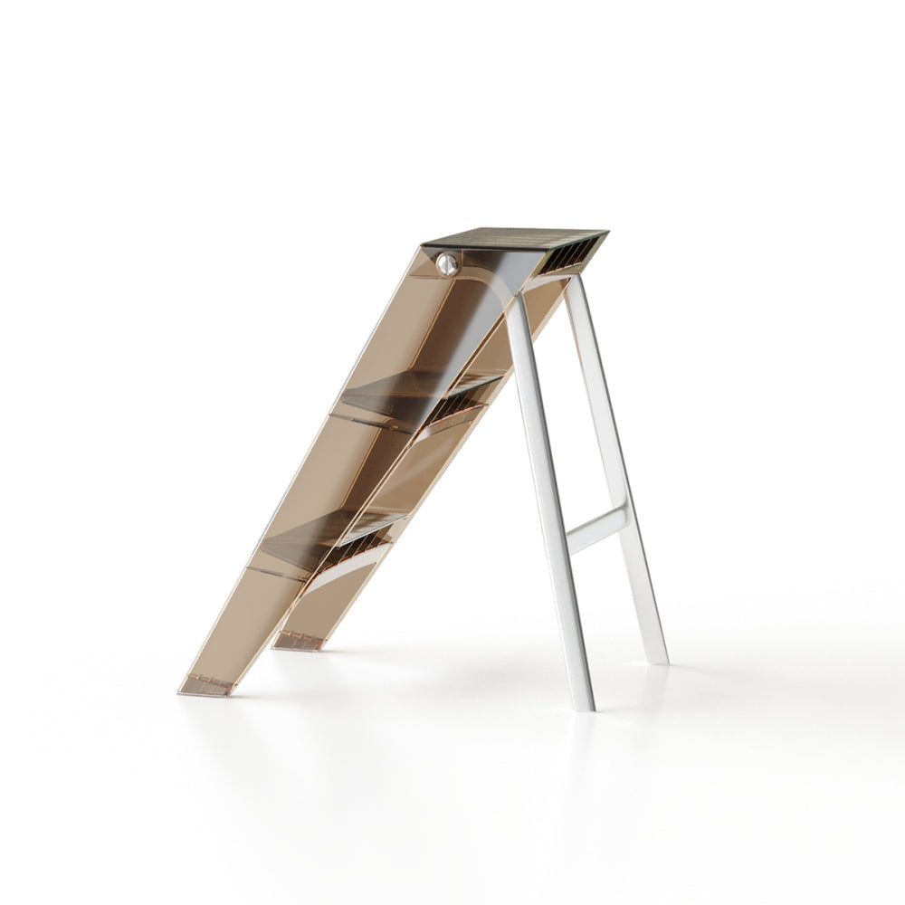 Home folding ladder frame indoor (brown)multi-functional thick folding ladder stool simple creative anti-slip plastic edge table ladder frame