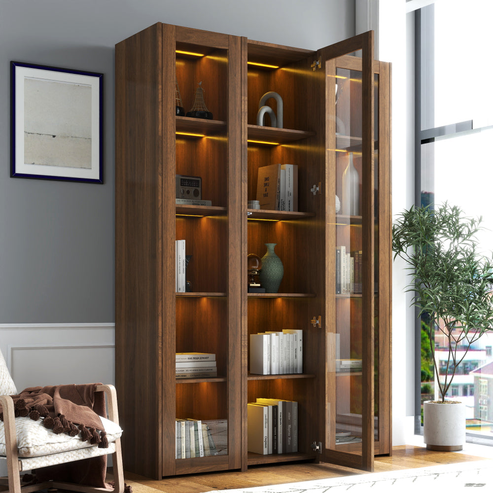 Display Cabinet with transparent acrylic plate  Doors, Curio Storage Cabinet with 5 Shelves, Bookcase with LED Lights
