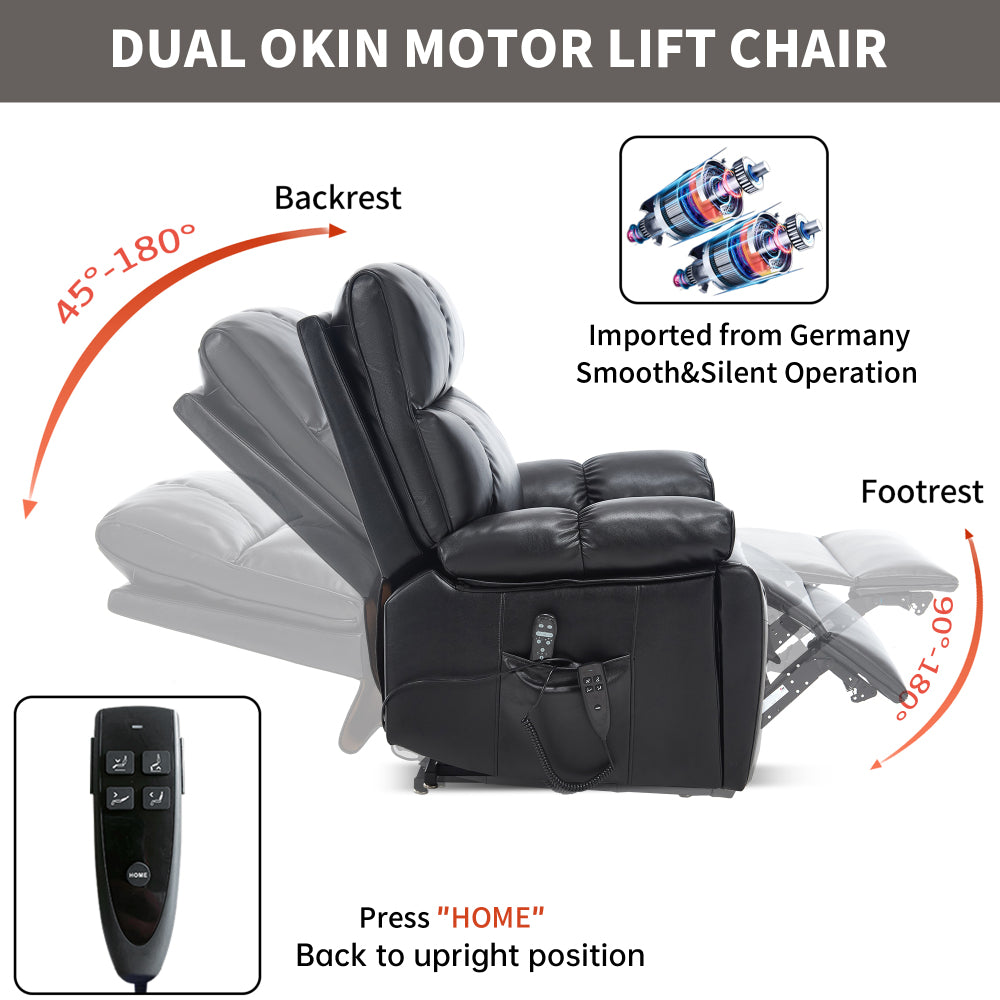 Black Leatheraire Heat Massage Dual Motor Infinite Position Up to 350 LBS Large Electric Power Lift Recliners with Hidden Cup Holders, Power-Remote, Medium-firm and Heavy Duty