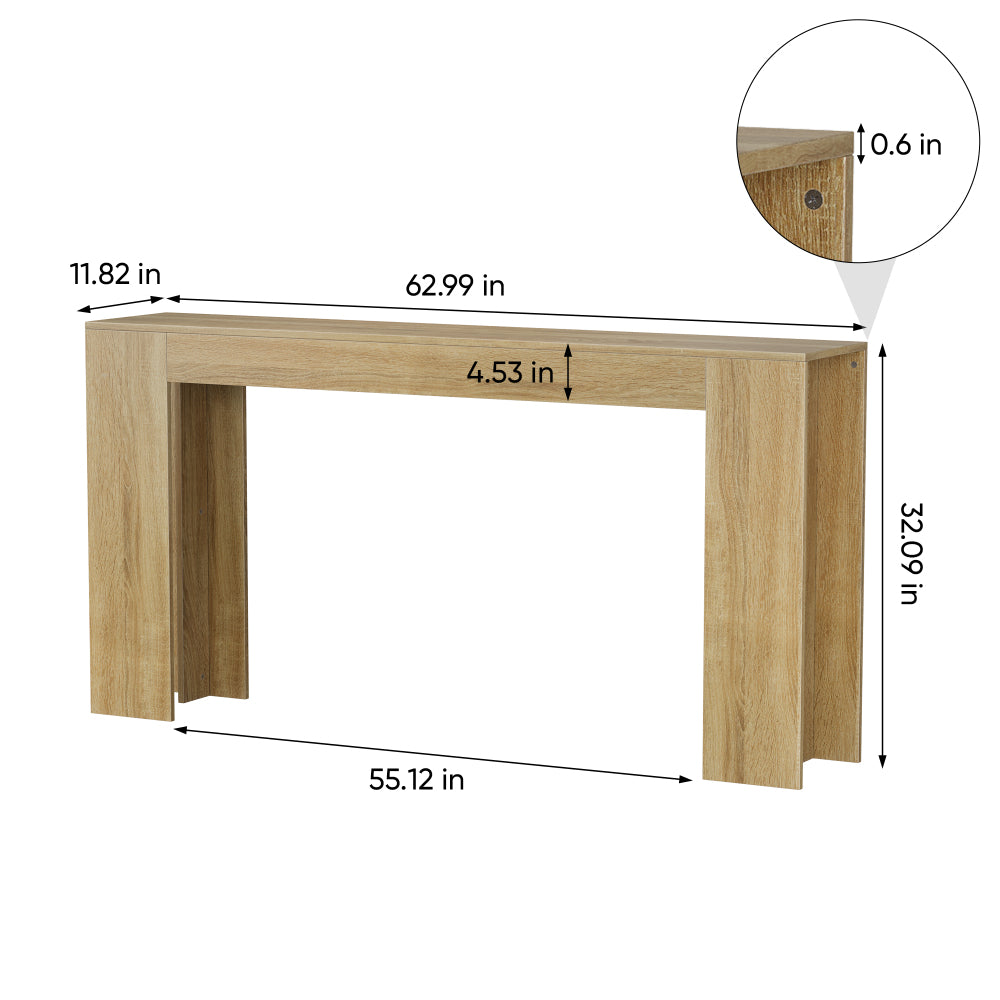 62.99-inch extra-long entryway table, farmhouse sofa table behind the sofa, decorative table for narrow entrances in the living room, hallway, entrance, or foyer, oak-colored console table