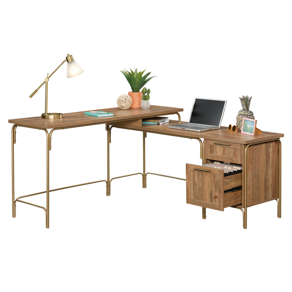 Sauder Coral Cape Corner Desk, Spacious Desktop and File Drawer, L Shaped Office Desk - Sindoori Mango Finish