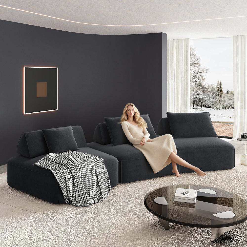 139" Modern Light Luxury Oversized Modular Sectional Sofa Set,DIY Upholstered Fluffy Chenille Sofa with Removable Backrests and Soft Pillows,Deep Seat Couch & Sofa Bed for Living Room, Office,Beige