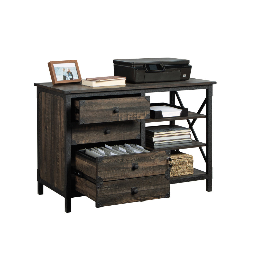 Sauder Steel River Commercial Office Credenza, L: 42.05" x W: 20.08" x H: 29.53", Carbon Oak Finish
