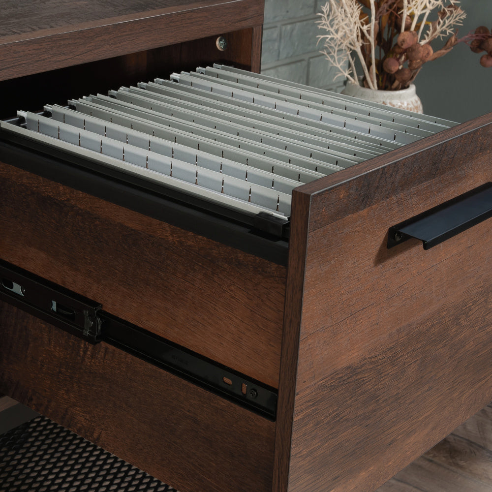 Sauder Carell Furniture Engineered Wood and Metal Office Credenza in Barrel Oak