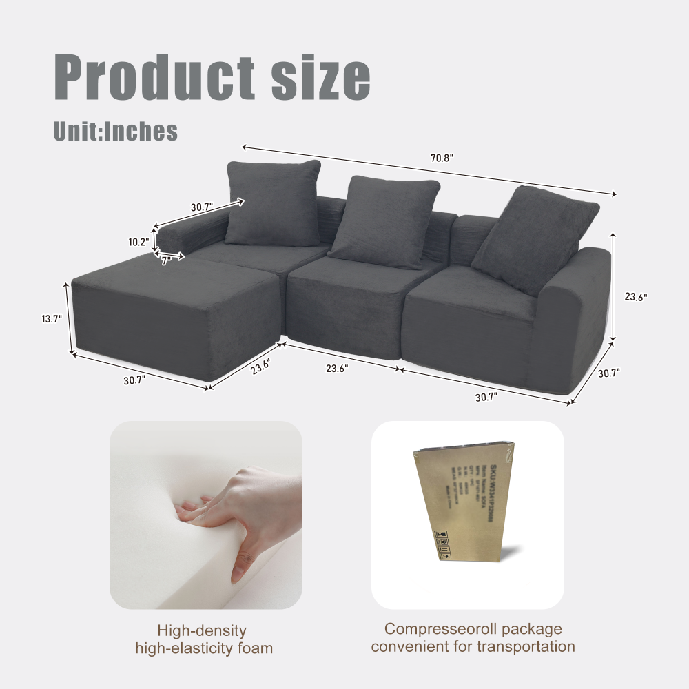 Convertible Modular Sectional Sofa Set Popular Microfiber Fabric Compression Sofa
